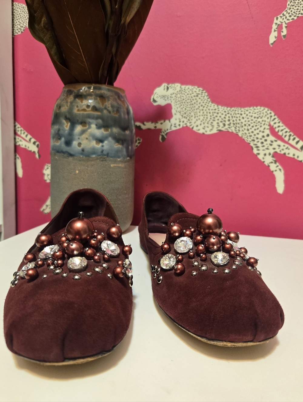 Miu Miu Embellished Burgundy Suede Women's Ballet Flats Loafers Size 40 IT 9 US - Picture 7 of 11